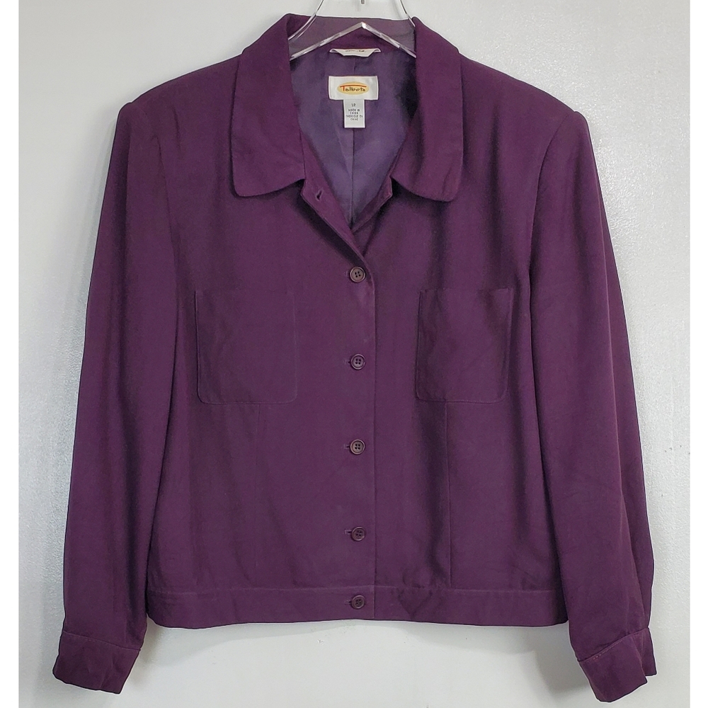 Talbots vintage size 12 silk button front blazer jacket long sleeves purple y2k